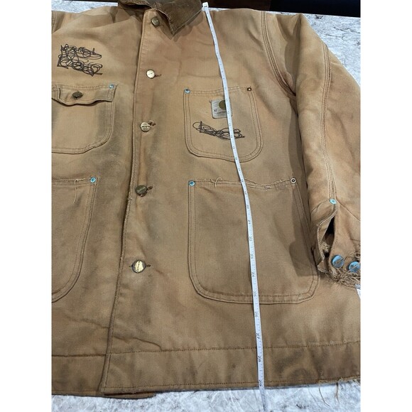 Vintage Carhartt Tan Button Mens 42 Duck Canvas Chore Jacket Blanket Lined USA - Picture 8 of 14
